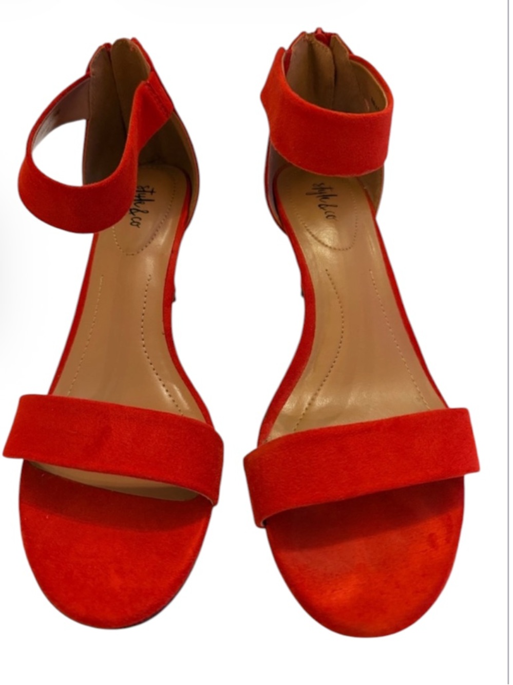 Style & Co. Paycee Red Microsuede Two-Piece Mid-Heel Sandals Size 8.5M